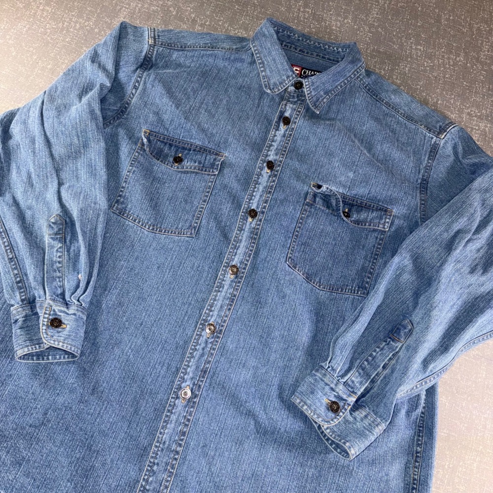 Chaps Ralph Lauren Mens XL Denim Button Down Shirt Blue Long Sleeve Workwear